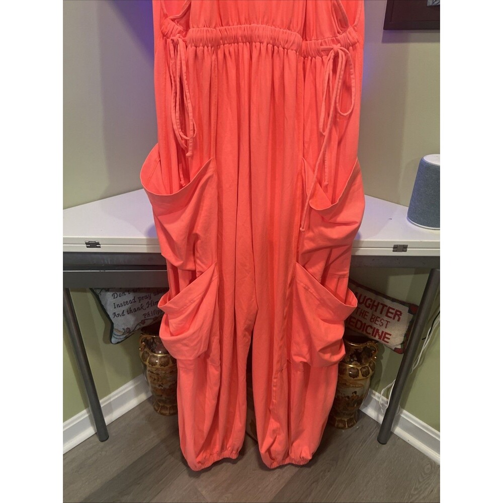 RARE!!! Free People FP Movement Utility Cargo Pocket Oversized Jumpsuit Coral XL - Picture 8 of 11